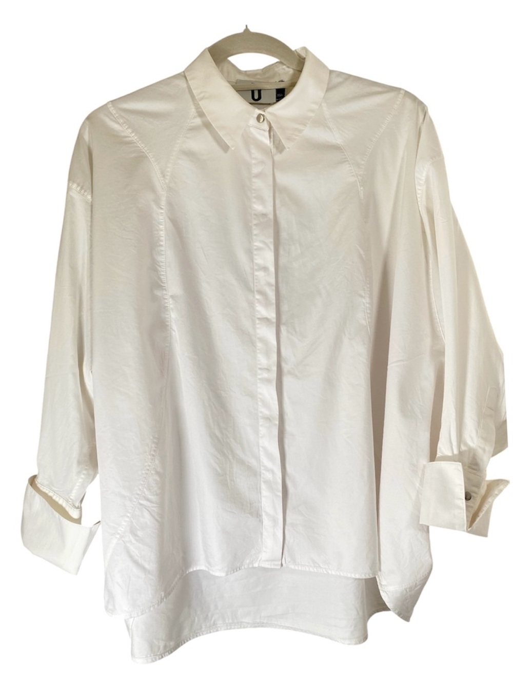 TOPSHOP UNIQUE Runway Metal Snap Up Shirt White Dolman Sleeves ArtToWear US 6